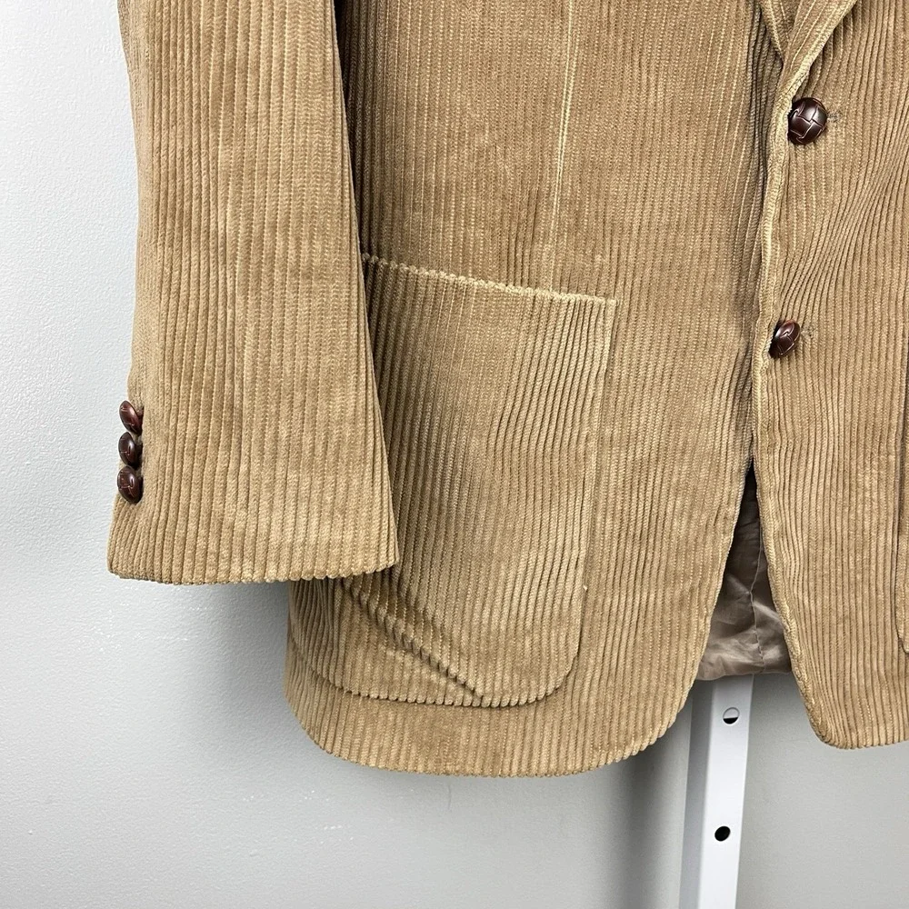 Vintage Circola Moda Mens 39R‎ Corduroy Blazer Sport Coat Jacket Tan Cotton